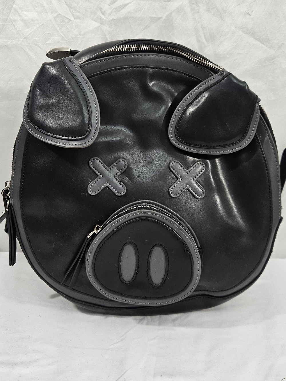 Black Pig Face Round Backpack - Cute Novelty Women's Backpack #298